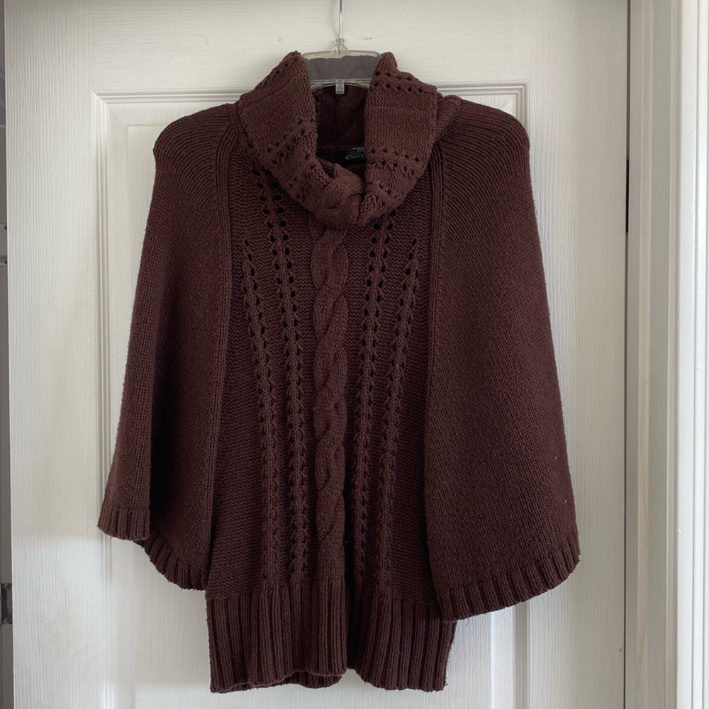 Cest City Cotton Acrylic Turtleneck Sweater with Bell Sleeves. Brown XL